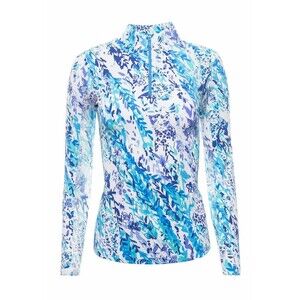 Ladies IBKUL CAT CAY NAVY SEAFOAM Long Sleeve Mock Golf Shirt Size 2XL